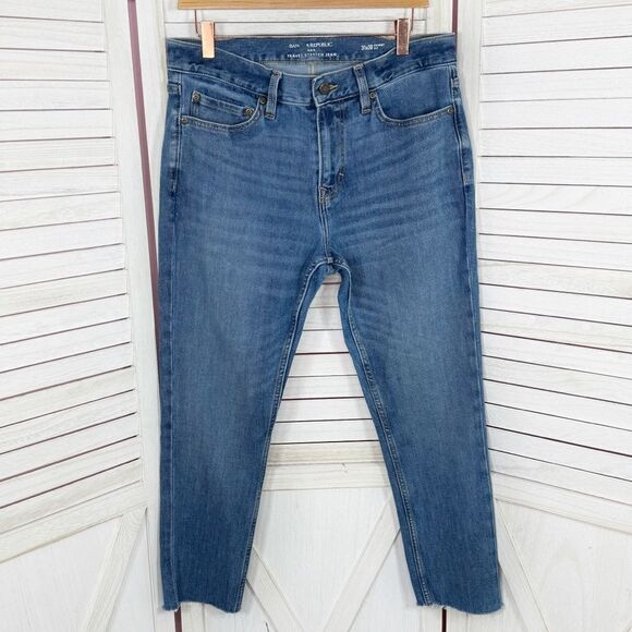 Banana Republic Travel Stretch Skinny Fit Raw Hem Crop Jeans Blue 31 x 26 - Picture 1 of 13